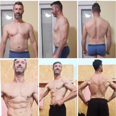 Transformación física antes y después de un cliente de Liga Fitness