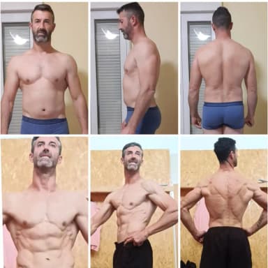 Transformación física antes y después de un cliente de Liga Fitness
