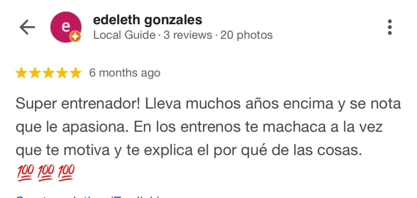 Reseña de un cliente de Liga Fitness verificada en Google