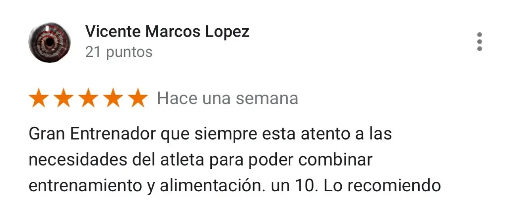 Captura de la reseña de Vicente Marcos Lopez en Google