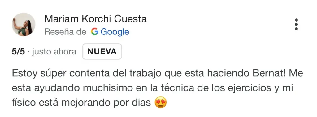 Captura de la reseña de Mariam Korchi Cuesta en Google