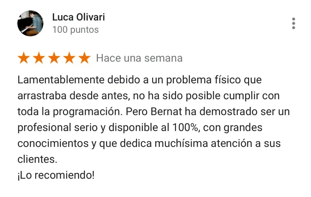 Captura de la reseña de Luca Olivari en Google