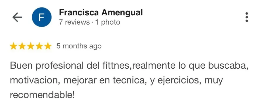 Captura de la reseña de Francisca Amengual en Google