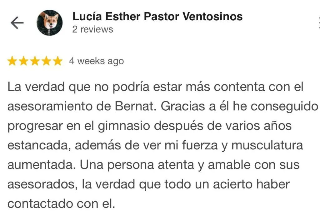 Captura de la reseña de Lucía Esther Pastor Ventosinos en Google