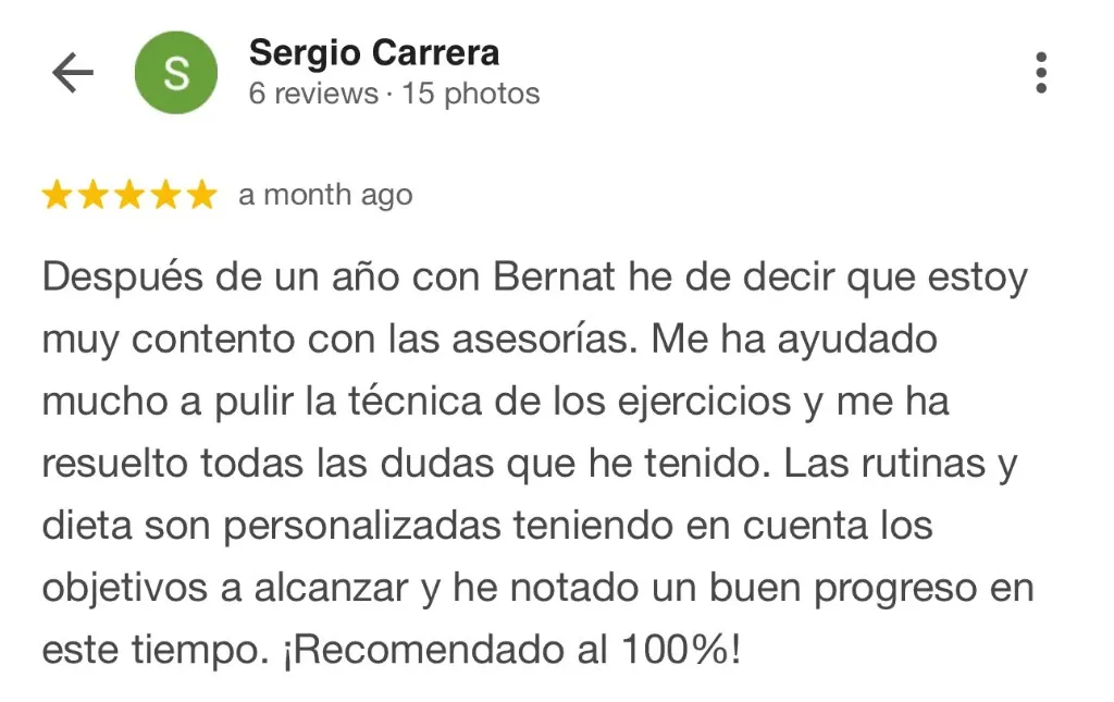 Captura de la reseña de Sergio Carrera en Google