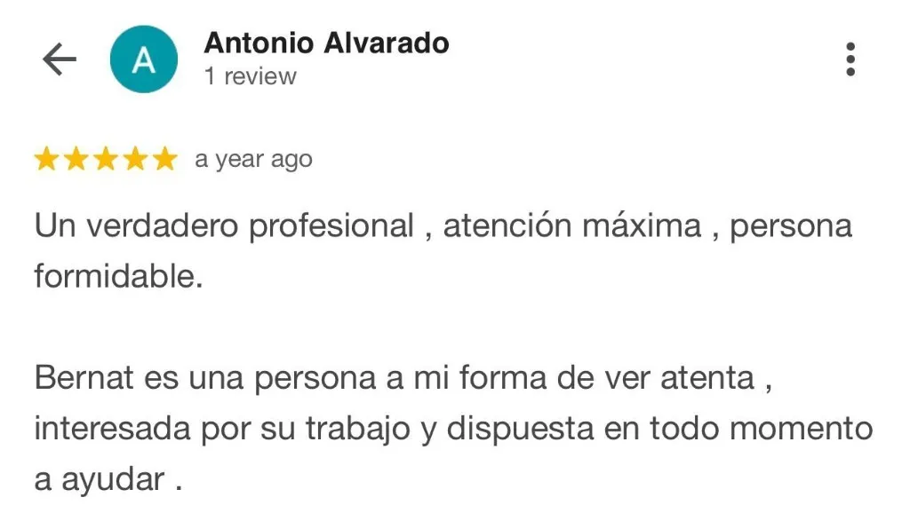 Captura de la reseña de Antonio Alvarado en Google