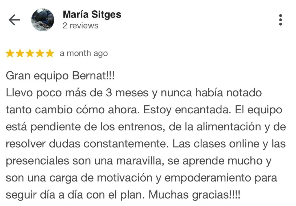 Captura de la reseña de María Sitges en Google