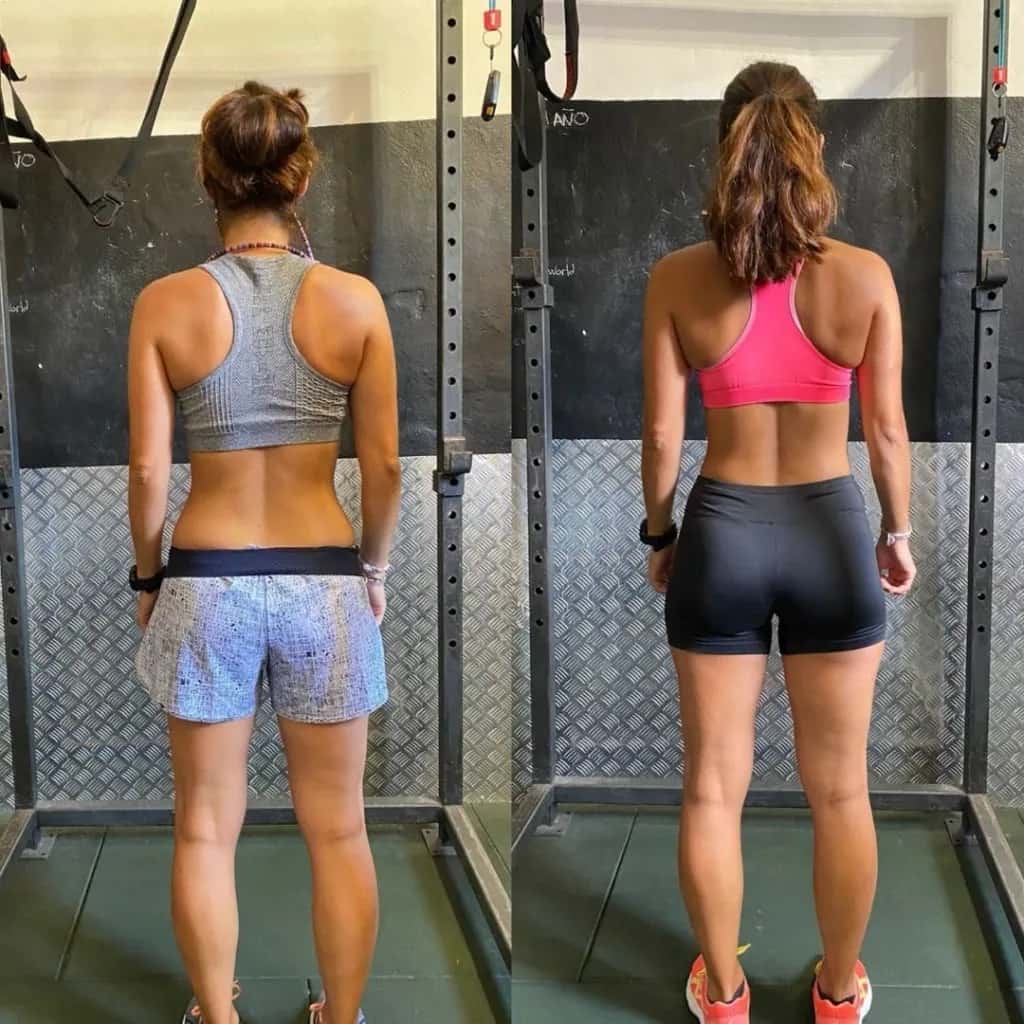 Transformación de espalda y glúteos de una clienta en el gimnasio