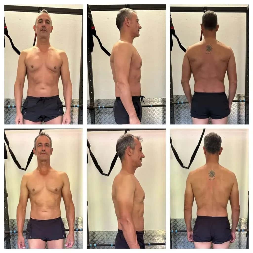 Transformación de un hombre maduro con pérdida de grasa y tonificación