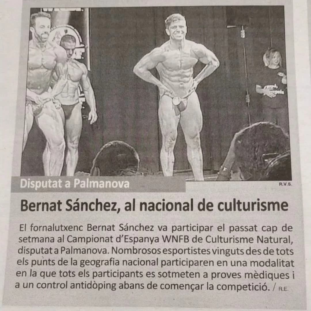 Recorte de periódico sobre la competición de Bernat Sánchez en el nacional de culturismo natural