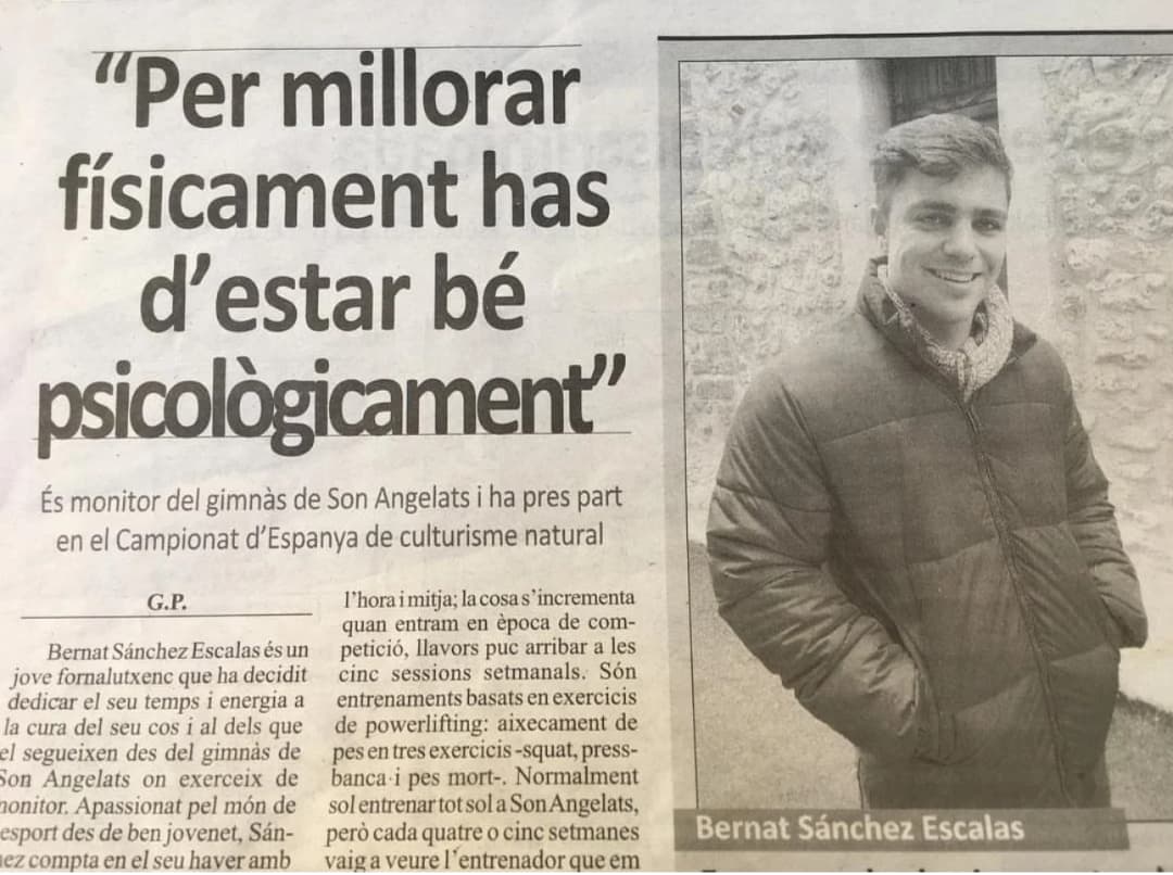 Recorte de periódico sobre Bernat Sánchez hablando de salud y físico