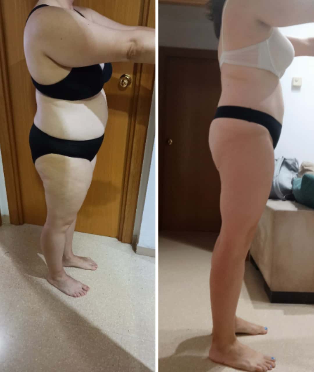 Antes y después de una clienta de Liga Fitness tras su proceso online