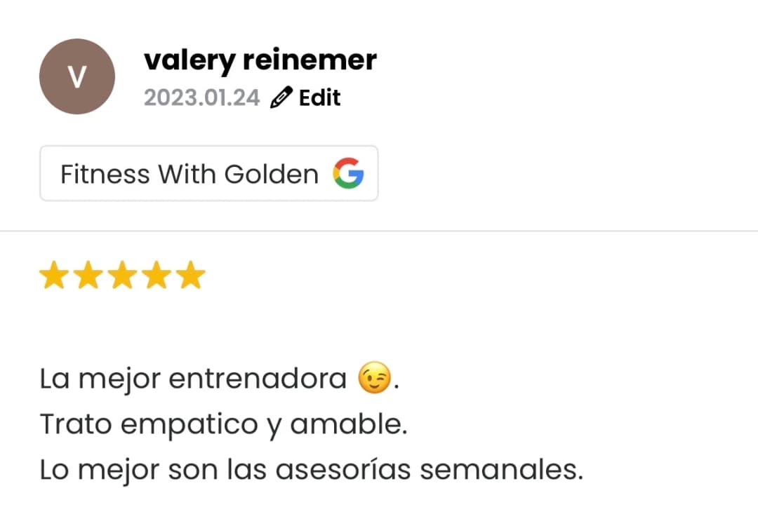 Captura de la reseña de valery reinemer en Google