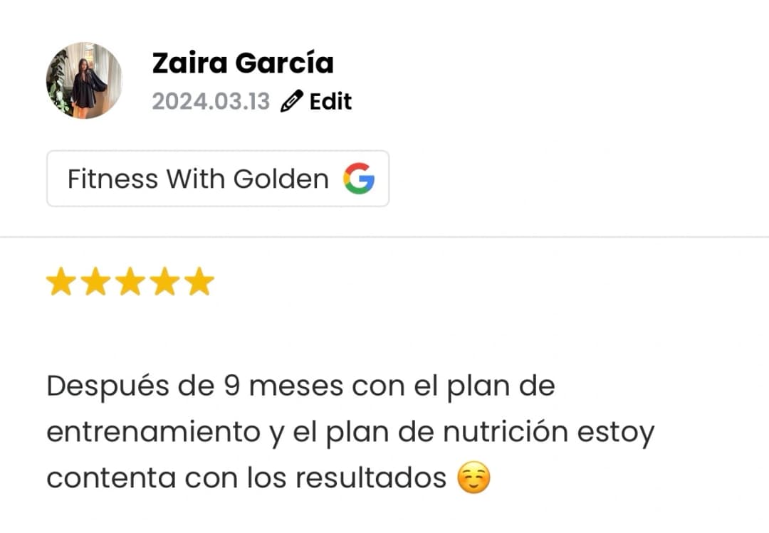 Captura de la reseña de Zaira García en Google