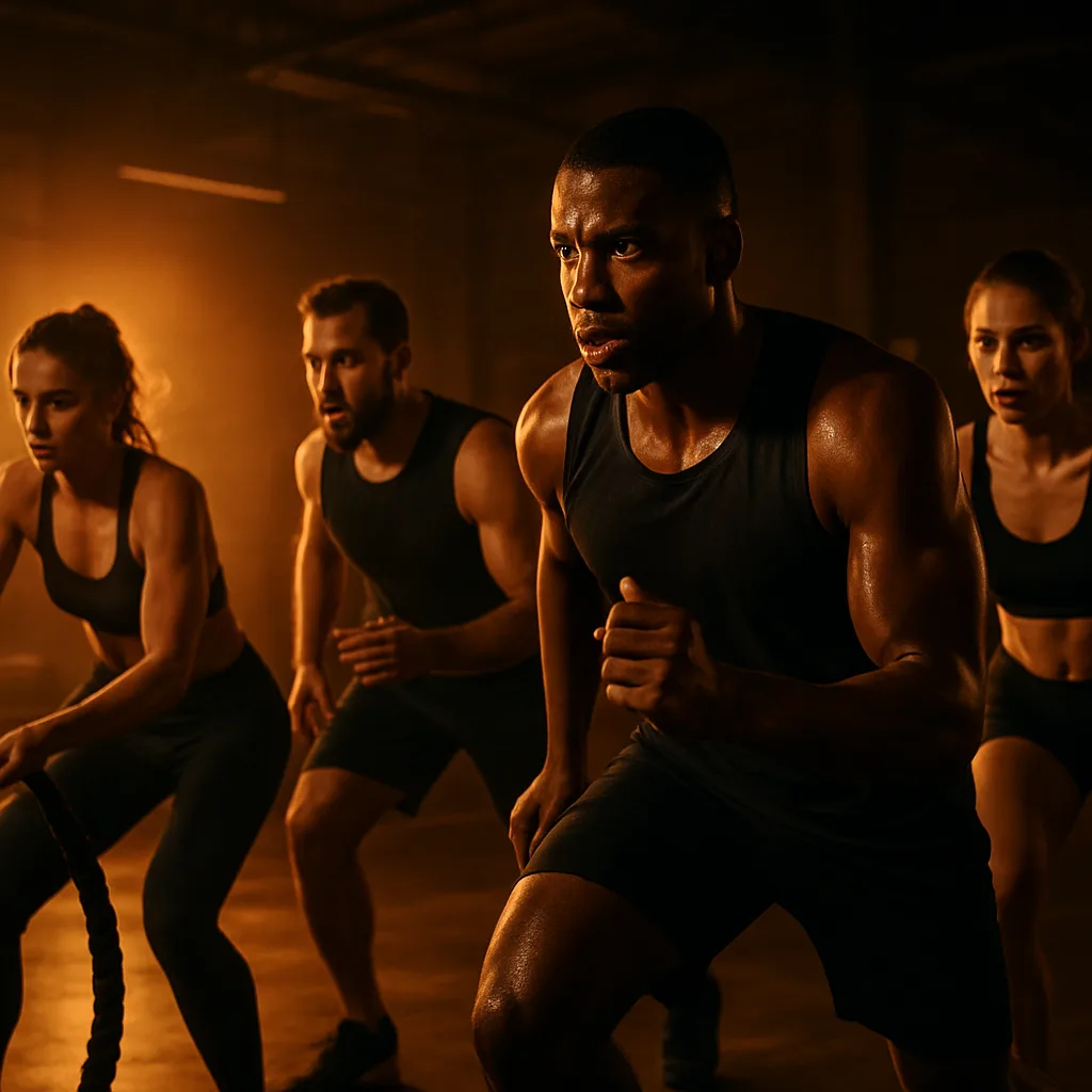 Grupo de personas entrenando juntas en un gimnasio