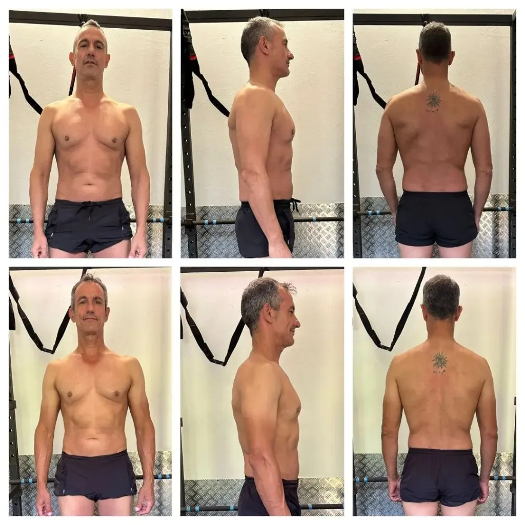 Transformación de un hombre maduro con pérdida de grasa y tonificación